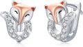 wholesale 925 Sterling Silver Fox Head Studs with Cubic Zirconia for Women Animal Ear Piercing  Ideas-0-0