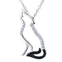 wholesale 925 Sterling Silver Cat Pendant Necklace-Black Cz Wolf Necklace