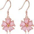 wholesale 925 Sterling Silver Gold Plated Pink Cat's Eye Stone Floral Drop Earrings Sakura Hypoallergenic Jewelry for Women Girls Gifts-0-0