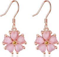 wholesale 925 Sterling Silver Gold Plated Pink Cat's Eye Stone Floral Drop Earrings Sakura Hypoallergenic Jewelry for Women Girls Gifts-Cherry Blossom Earrings