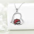 wholesale 925 Sterling Silver Red Ladybug in Heart Shaped Frame Pendant Necklace - Cute Insect  for Women-0-3