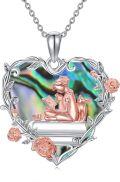 wholesale 925 Sterling Silver Heart-Shaped Rose Vine Reading Girl and Cat Pendant Necklace for Women-0-6