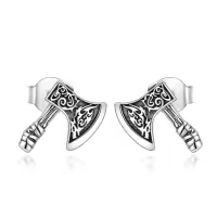 wholesale 925 Sterling Silver Viking Tomahawk Stud Earrings Wholesale for Women and Men Gifts-Battle Axe