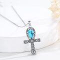 wholesale 925 Sterling Silver Egyptian Ankh Cross Turquoise Pendant Necklace For Women-0-2