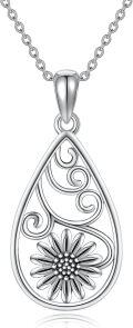 wholesale Sterling Silver Filigree Sunflower Hummingbird Bee Teardrop Necklace-0-0