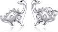 wholesale 925 Sterling Silver Stegosaurus Stud Earrings with Cubic Zirconia Stones for Women Girls-0-0