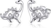 wholesale 925 Sterling Silver Stegosaurus Stud Earrings with Cubic Zirconia Stones for Women Girls-dinosaur