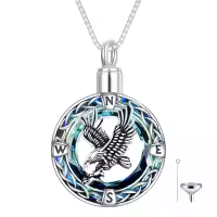 TOUPOP Sterling Silver Blue Crystal Eagle Urn Necklace For Ashes Memorial Jewelry-undefined