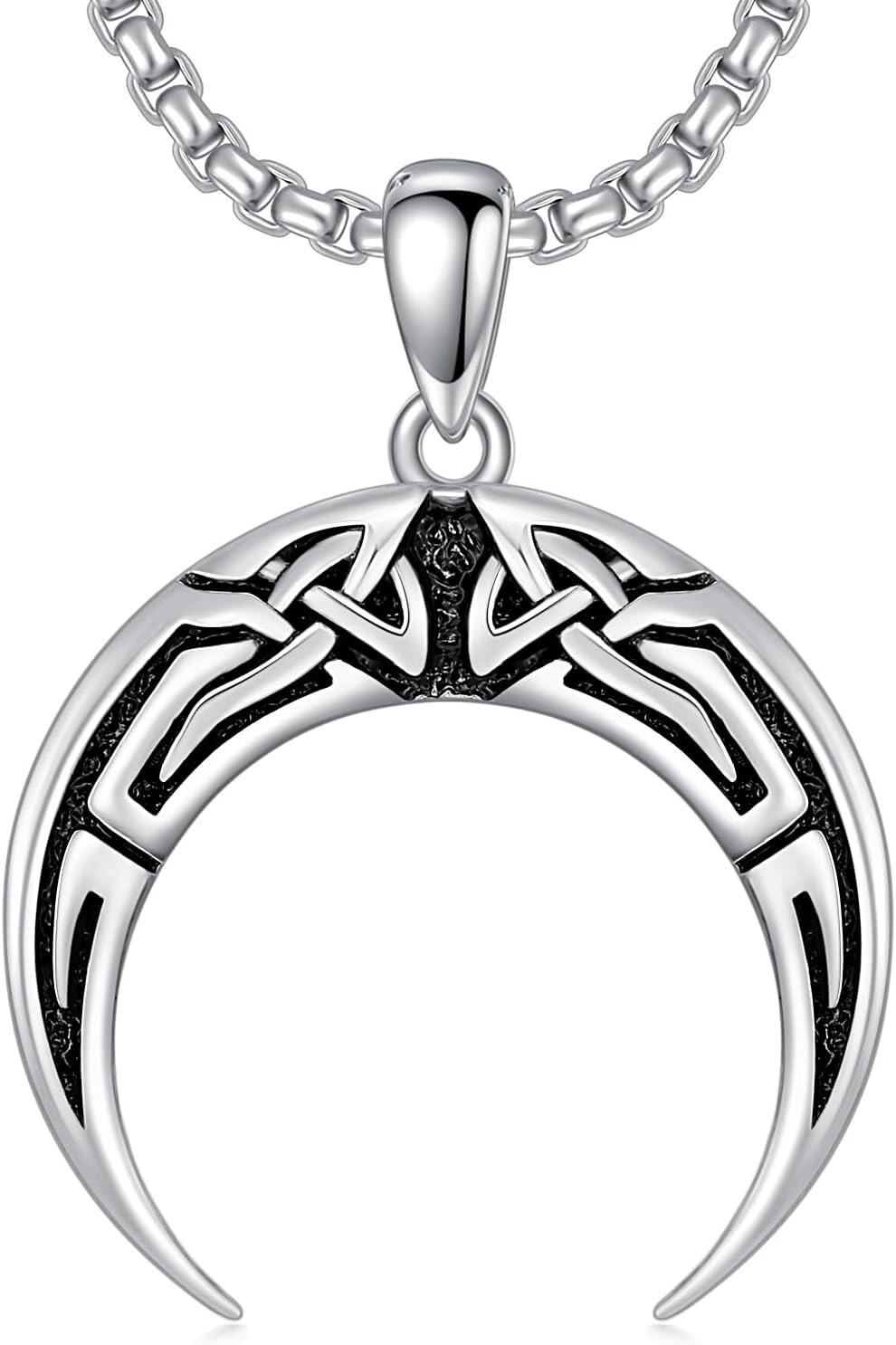 Sterling Silver Stone Celtic Knot Necklace for Men Women-C01-Celtic Moon