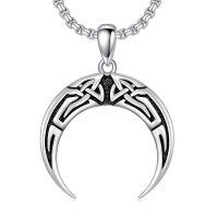 wholesale 925 Sterling Silver Celtic Knot Crescent Horn Pendant Necklace Oxidized Black Vintage Jewelry-C01-Celtic Moon