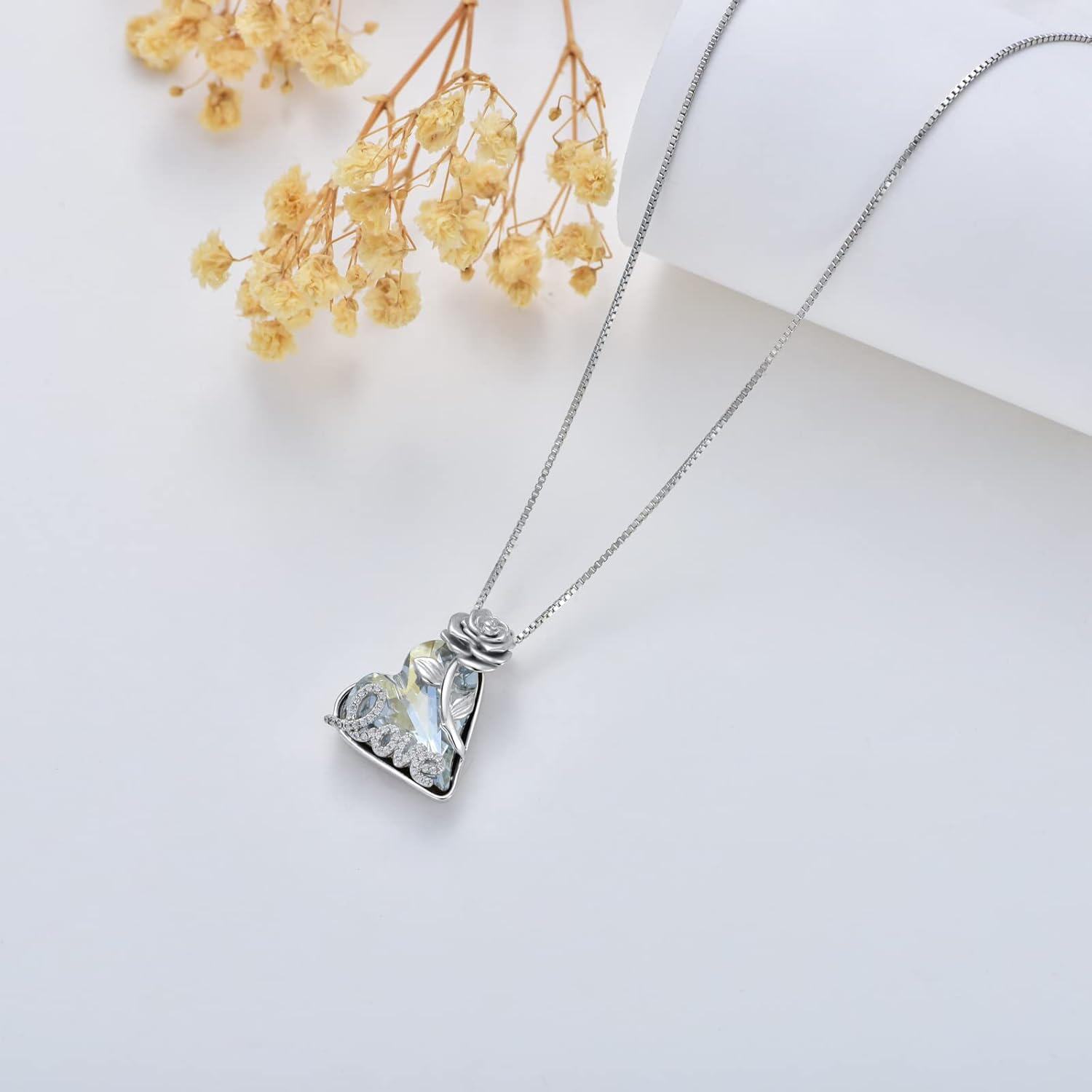 Sterling Silver Rose Lotus Necklace with Opal Crystal Lily Moss Agate-0-4