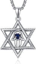 wholesale 925 Sterling Silver Hamsa Hand Star of David Pendant Necklaces for Women and Girls Judaica s 38cm  Length Adjustable Size (Silver)-0-0