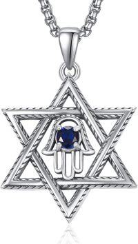 wholesale 925 Sterling Silver Hamsa Hand Star of David Pendant Necklaces for Women and Girls Judaica s 38cm  Length Adjustable Size (Silver)-Hamsa