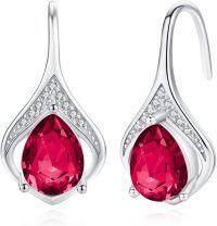 wholesale 925 Sterling Silver Birthstone Teardrop Leverback Dangle Earrings-ruby