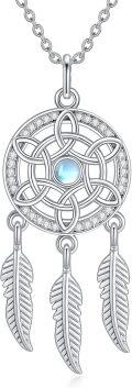 wholesale 925 Sterling Silver Feather Moonstone Evil Eye Dreamcatcher Circle Pendant Necklaces for Women Girls' Gifts-0-0