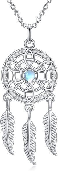wholesale 925 Sterling Silver Feather Moonstone Evil Eye Dreamcatcher Circle Pendant Necklaces for Women Girls' Gifts-E-Dream Catcher