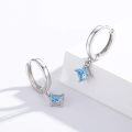 wholesale 925 Sterling Silver Blue Square Cut Gemstone Dangle Huggie Hoop Earrings for Women-0-1