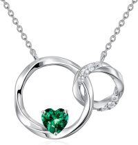wholesale 925 Sterling Silver Heart Birthstone Interlocking Double Circle Sister Necklace-Green