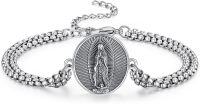wholesale 925 Sterling Silver Virgin Mary Medal Charm Bracelet with Extender Chain for Men Women  (Silver)-Our Lady of Guadalupe
