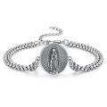 wholesale 925 Sterling Silver Virgin Mary Medal Charm Bracelet with Extender Chain for Men Women  (Silver)-0-0