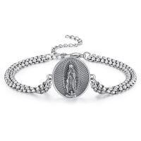 wholesale 925 Sterling Silver Virgin Mary Medal Charm Bracelet with Extender Chain for Men Women  (Silver)-Our Lady of Guadalupe