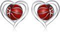 wholesale 925 Sterling Silver Basketball in Heart Stud Earrings Sporty Gift for Her-0-0
