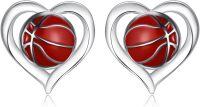 wholesale 925 Sterling Silver Basketball in Heart Stud Earrings Sporty Gift for Her-Basketball