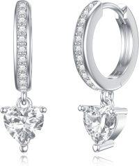 wholesale 925 Sterling Silver Plated White Gold  1CT Moissanite Heart Drop Dangle Hoop Earrings for Women-Hoop-Heart