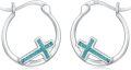 wholesale 925 Sterling Silver Turquoise Stone Inlaid Cross Huggie Hoop Earrings for Women and Girls-0-0