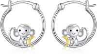 wholesale 925 Sterling Silver Monkey Banana Hoop Earrings for Women Girls Gift Idea-monkey