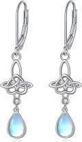 wholesale 925 Sterling Silver Teardrop Opalite and White Topaz Celtic Knot Dangle Earrings Gift for Her-0-0