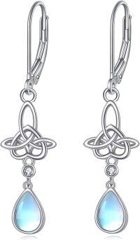 wholesale 925 Sterling Silver Teardrop Opalite and White Topaz Celtic Knot Dangle Earrings Gift for Her-Moonstone