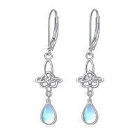 wholesale 925 Sterling Silver Moonstone Celtic Knot Drop Earrings Platinum Plated For Women-Moonstone