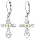 wholesale 925 Sterling Silver Infinity Cross with Yellow Stone Heart Drop Earrings for Women-0-0