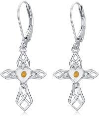 wholesale 925 Sterling Silver Infinity Cross with Yellow Stone Heart Drop Earrings for Women-cross-mustard seed
