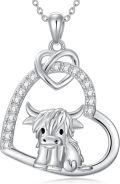 wholesale Sterling Silver Stone Highland Cow Heart Pendant Scotland Jewelry Gift-0-21