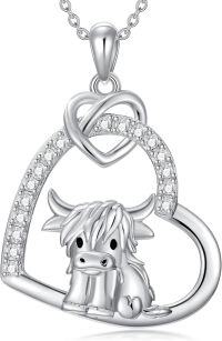 wholesale Sterling Silver Stone Highland Cow Heart Pendant Scotland Jewelry Gift-Cow Heart