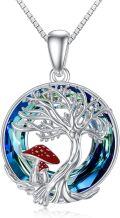 wholesale 925 Sterling Silver Blue Crystal Tree of Life Red Mushroom Frog Pendant Necklace for Women-0-0