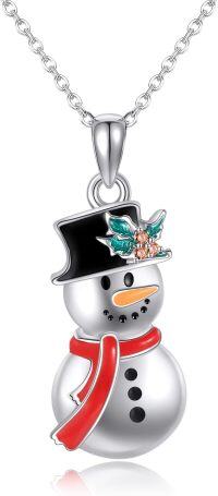 wholesale 925 Sterling Silver Snowman Pendant Necklace with Red Scarf and Green Hat Charm s for Women-Christmas Snowman