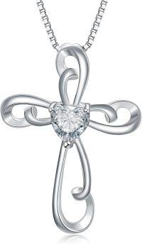 wholesale 925 Sterling Silver Zirconia Women s Cross Necklace 18 20-4-April-White Sapphire