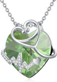 wholesale Metal Crystal Stethoscope Necklace w Heart Stone Nurse Graduation Gift-August-Peridot