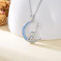 wholesale 925 Sterling Silver Moon & Cat Pendant Necklace Gifts for Women Girls Cats Lover Jewelry Blue Crystals Charm Necklaces-0-4