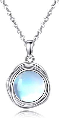 wholesale  Sterling Silver Pearl Moonstone Opal Black Pearl Necklace for Women 8mm Gemstone Jewelry for Mom Wife ( ) -Moonstone Necklace