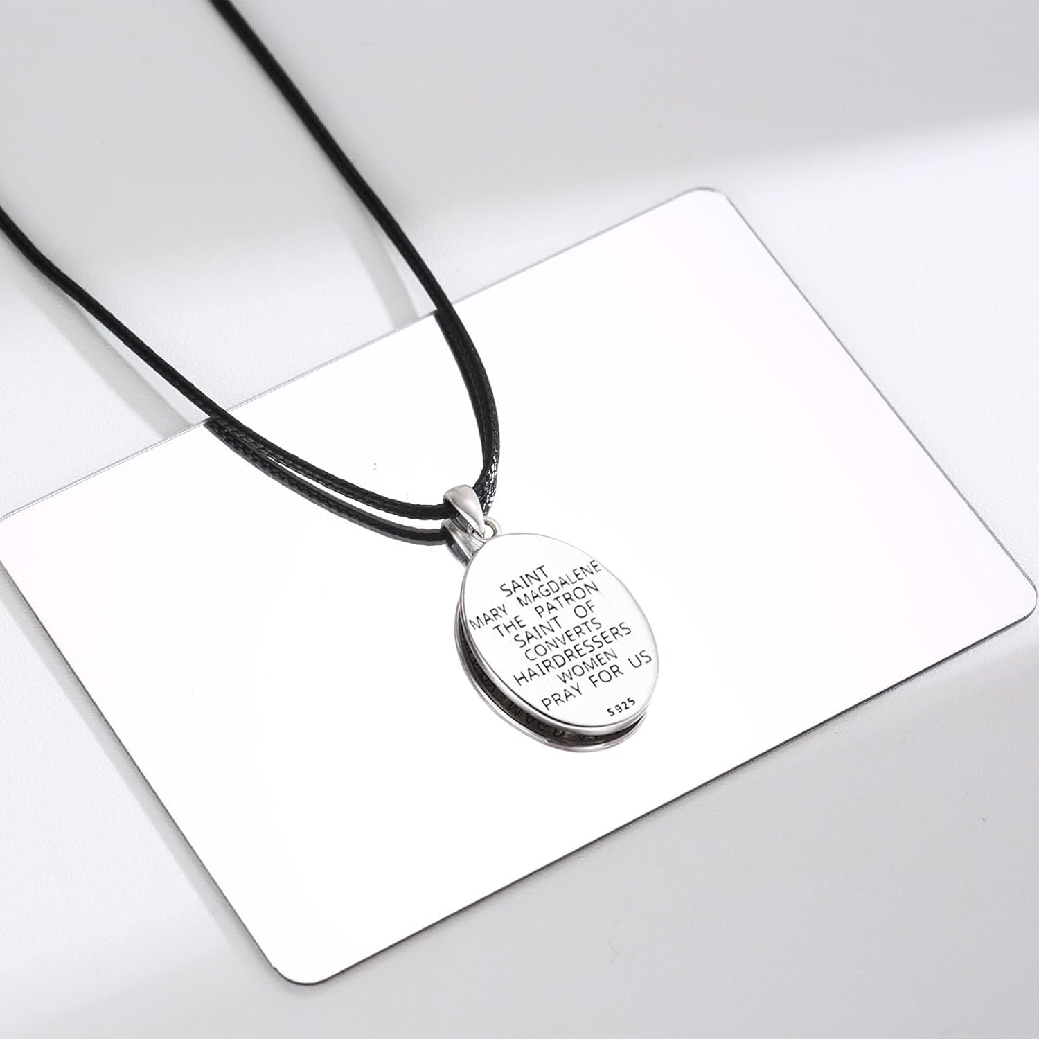 wholesale 925 Sterling Silver St Mary Magdalene Medal Necklace Pendant with Cross and Stone Charm-0-2