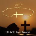 wholesale 14k Gold Adjustable Sideways Cross Bead Station Anklet For Women-0-5