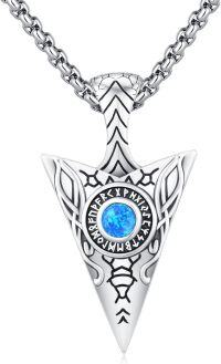 wholesale 925 Sterling Silver Blue Fire Opal Triangle Pendant Norse Jewelry for Men -Opal