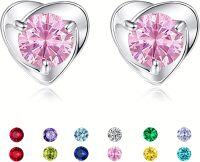 wholesale 925 Sterling Silver Heart Birthstone Stud Earrings Jewelry for Women-10-October