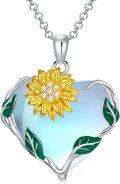 wholesale 925 Sterling Silver Heart-Shaped Sunflower & Leaves Pendant Necklace for Women-0-0