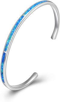 wholesale  Sterling Silver Opal Cuff Bangle Bracelet Hypoallergenic Gift for Women -Blue Opal Bracelets