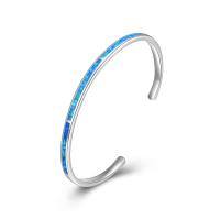wholesale 925 Sterling Silver Opal Cuff Bangle Bracelet Hypoallergenic Gift for Women-Blue Opal Bracelets